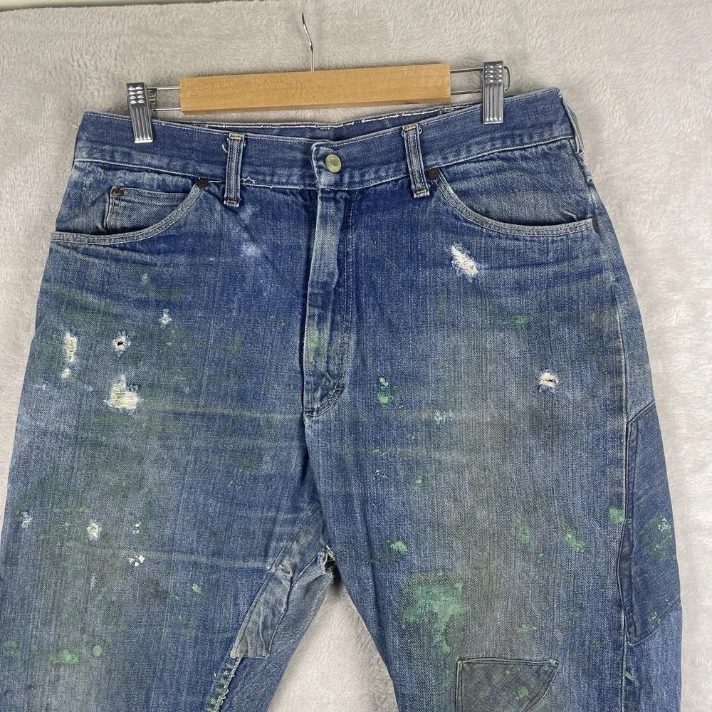 Vintage 50s Penneys Foremost Selvedge Denim Jeans Mens 32x28 Repaired 1950s Hole